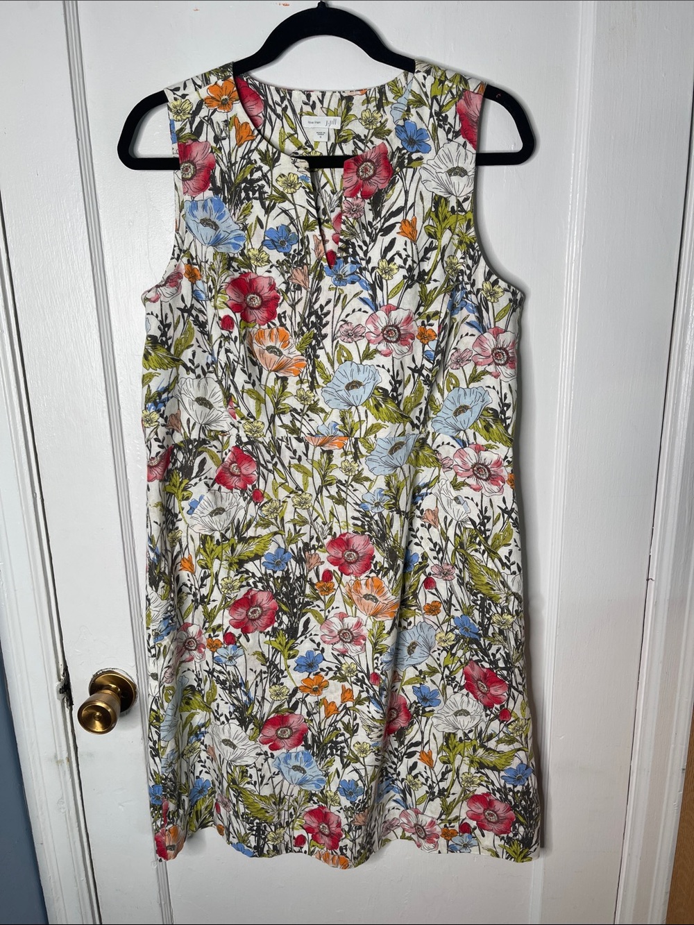 J Jill Linen Dress S Wildflowers Shift Tank Pockets Poppies Flowers Garden Small